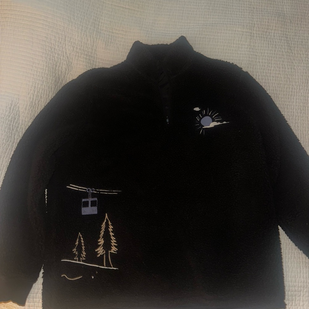 Express Black Sherpa Fleece Pullover XL Mountain Ski Graphic 1/4 Zip